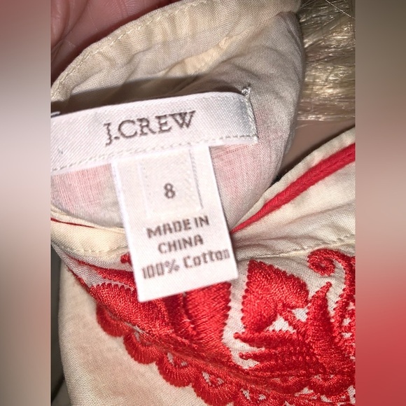 J. Crew ivory blouse with orange accent embroidery double layered Women’s size 8 - Picture 6 of 7